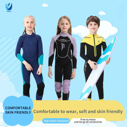 Children's 2mm/3mm Neoprene Wetsuit – One-Piece Long Sleeve Diving Suit for Cold Protection, Sunscreen, Surfing, Swimming & Snorkeling