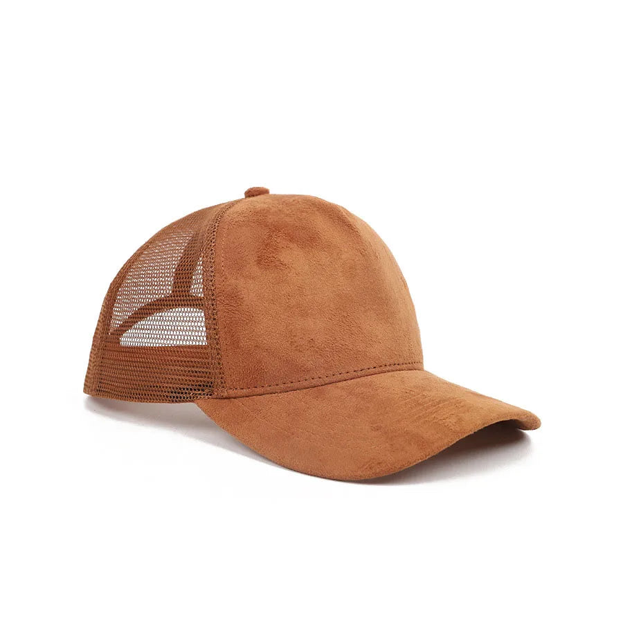 5 Panel Suede Trucker Hat - Solid Color Mesh Baseball Cap for Men & Women