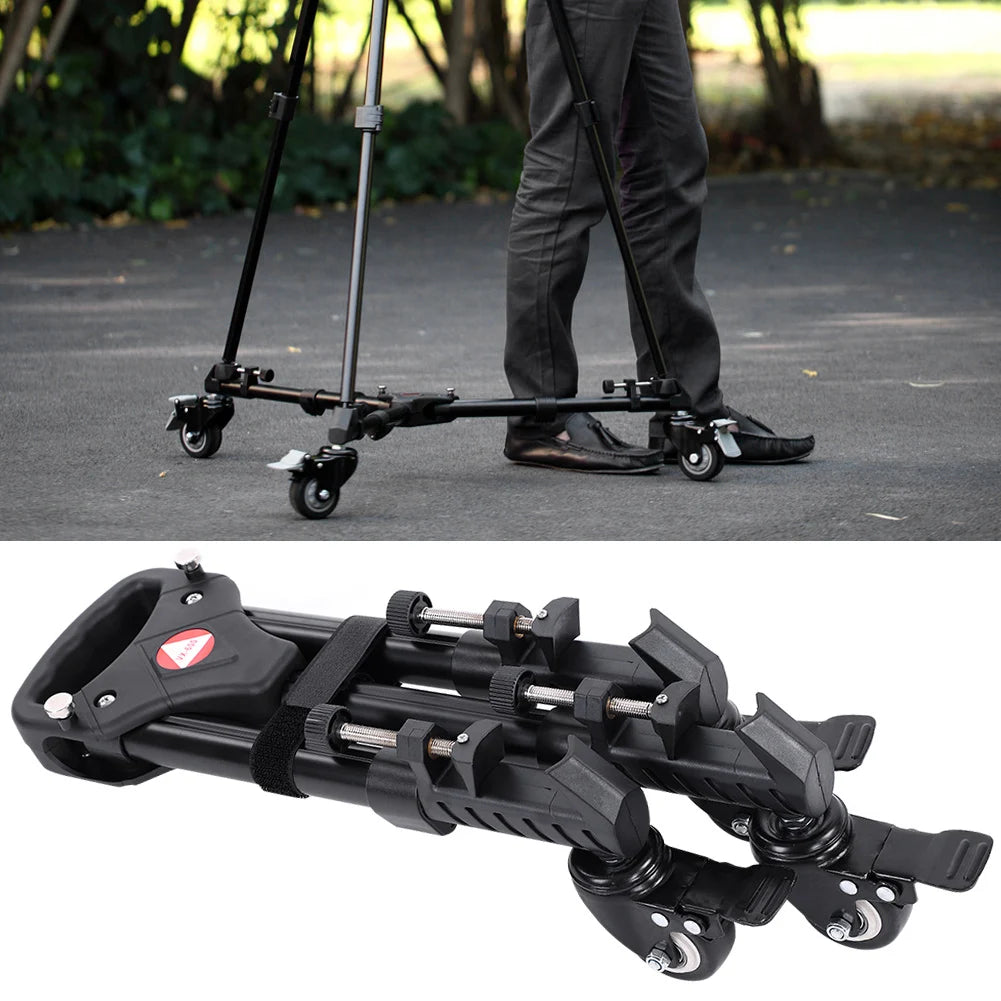 VX-600 Foldable Camera Tripod Dolly – 3 Wheels Stand with Pulley Base, Universal Tripod for Easy Camera Movement