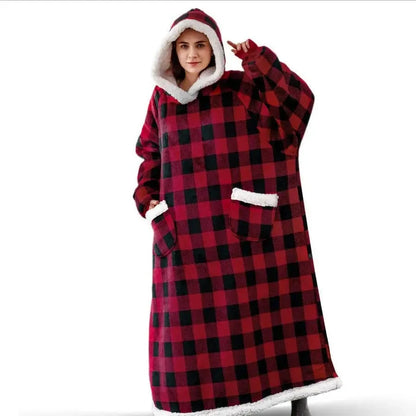 2024 Oversized Flannel Blanket Hoodie – Super Long Fleece Pullover with Sleeves for Winter