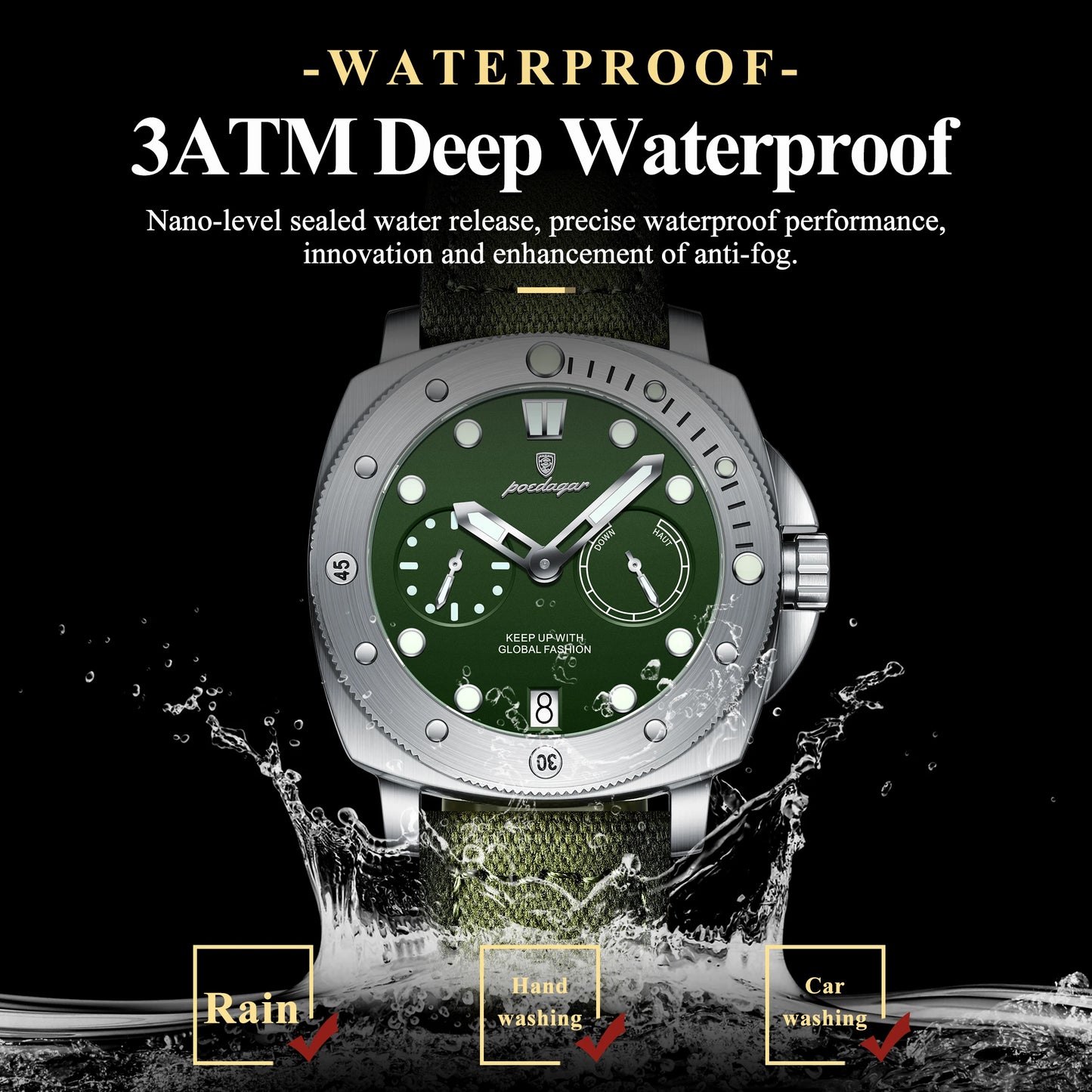 POEDAGAR Men’s Military Watch – Waterproof Luminous Quartz Watch with Date, Nylon & Leather Strap, Fashionable Men’s Timepiece