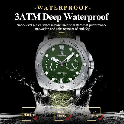 POEDAGAR Men’s Military Watch – Waterproof Luminous Quartz Watch with Date, Nylon & Leather Strap, Fashionable Men’s Timepiece