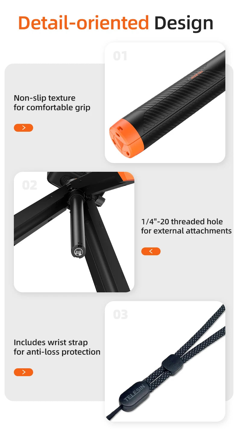 Telesin Underwater Buoyancy Diving Selfie Stick Tripod for GoPro, Insta360, DJI OSMO Action Cameras
