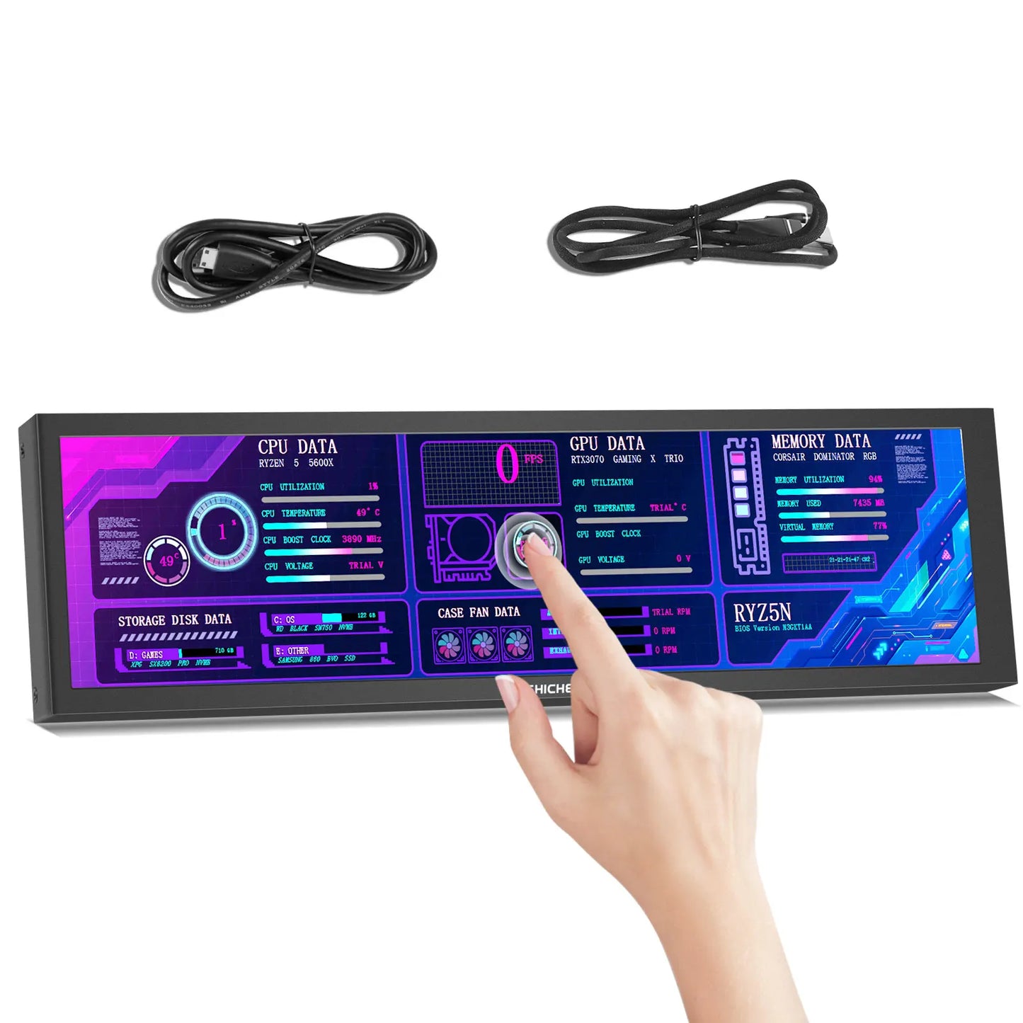 8.8-Inch Secondary LCD Touch Screen - 1920×480 Long Display with Built-In Stand for AIDA64