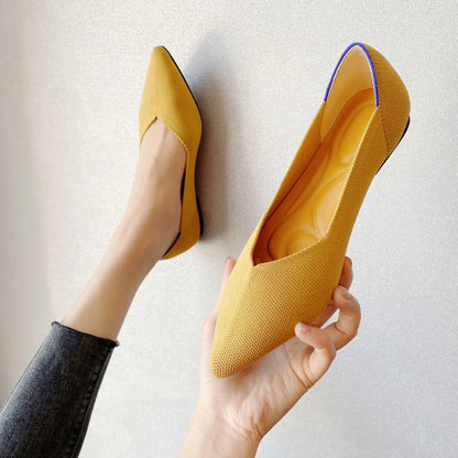 Women’s Pointed Flat Shoes - Comfortable Knitted Elastic Casual Fashion Shoes for Spring & Autumn Wear