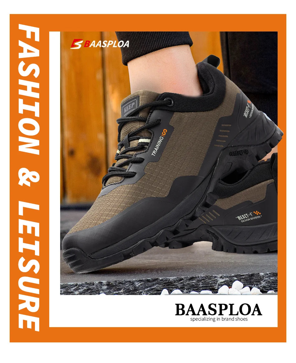 Baasploa Men’s Waterproof Hiking Shoes — Anti-Skid, Wear-Resistant Outdoor Travel Sneakers