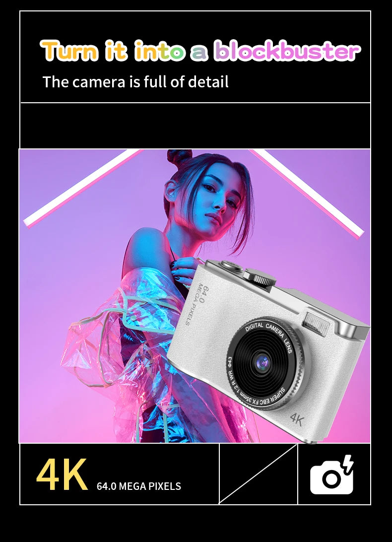 4K Digital Camera – 64MP Photography & Video Camcorder for Kids, Adults & Beginners | Rechargeable with 2.4 Inch Screen