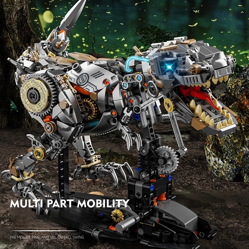 STEM Jurassic Mechanical Dinosaur Building Blocks – Light-Up T-Rex Model Toy for Kids