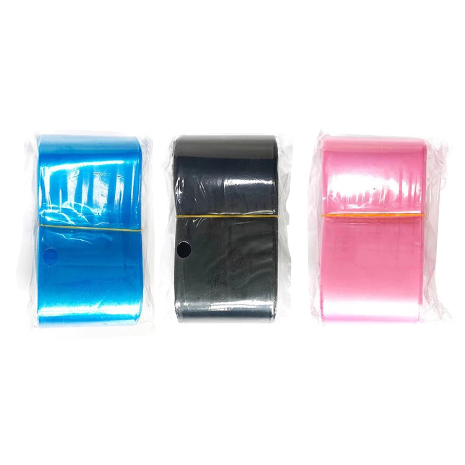100PCS Disposable Tattoo Clip Cord Sleeve Bags - 5x80CM Plastic Covers for Tatu Machine Pen, Pink, Black & Blue
