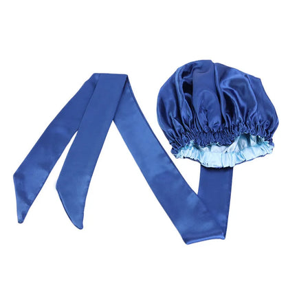 African Satin Lined Bonnet with Long Ribbon - Floral Ankara Print Head Wrap Turban Cap for Women