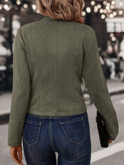 Vintage Women's Black Double-Breasted Jacket Coat – Casual Long-Sleeve Deerskin Fashion for Fall & Winter