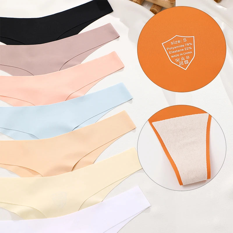 FINETOO 6PCS Seamless Ice Silk Thongs for Women – Breathable T-Back Crotch Briefs, Sexy Solid Tanga Lingerie in 10 Colors