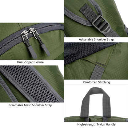 Lightweight Foldable Backpack - Waterproof Packable Daypack for Men & Women, Outdoor Travel, Hiking, Cycling & Camping Shoulder Bag
