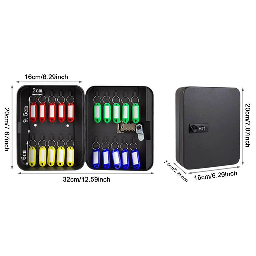 Wall-Mounted Key Cabinet with Lock & Code – 20 Key Organizer & Locking Key Holder Box