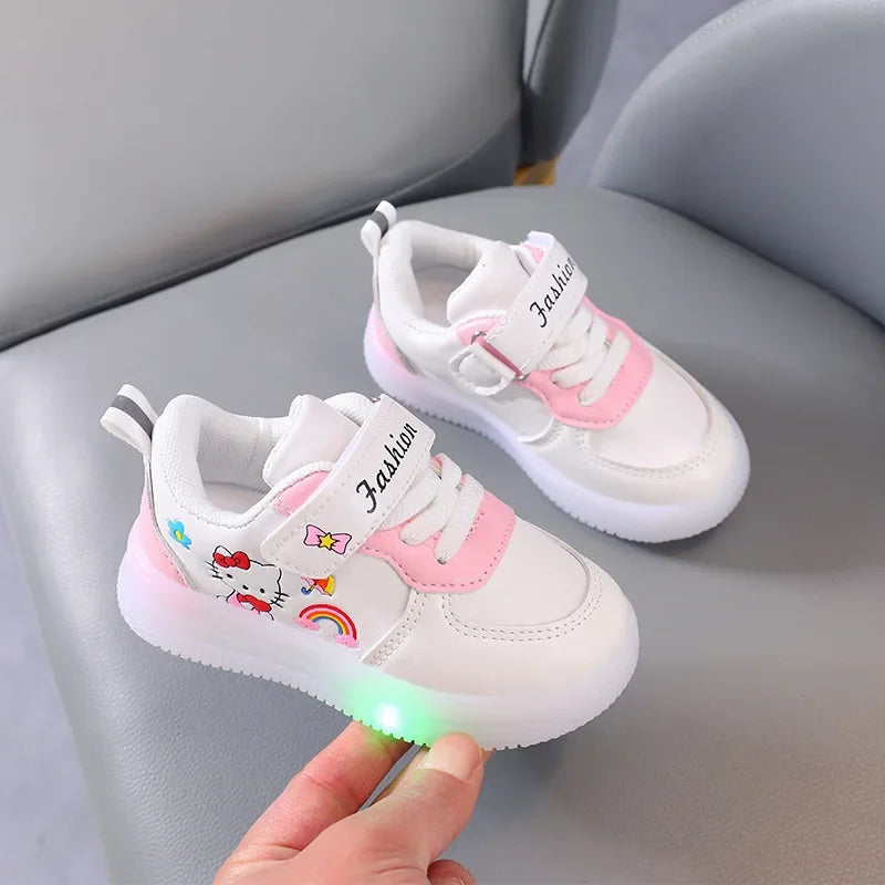 Sanrio LED Hello Kitty Shoes for Girls – Cute Cartoon Kawaii Summer Sneakers with Soft Bottom