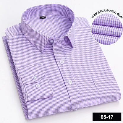 Men’s Plaid Stripe Long Sleeve Shirt - Casual Business Formal Office Shirt with Single Pocket for All Seasons