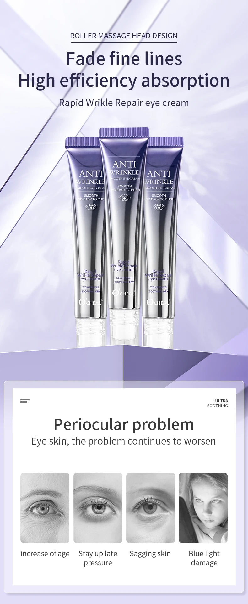 O'CHEAL Anti-Wrinkle Eye Cream Roller – Dark Circle & Puffiness Reducer with Hyaluronic Acid for Anti-Aging Skin Care
