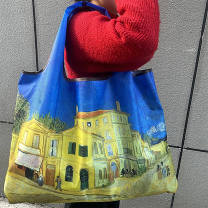 Flower Oil Painting Foldable Shopping Tote Bag – Large Capacity Reusable Portable Shoulder Handbag for Travel, Beach & Grocery Storage