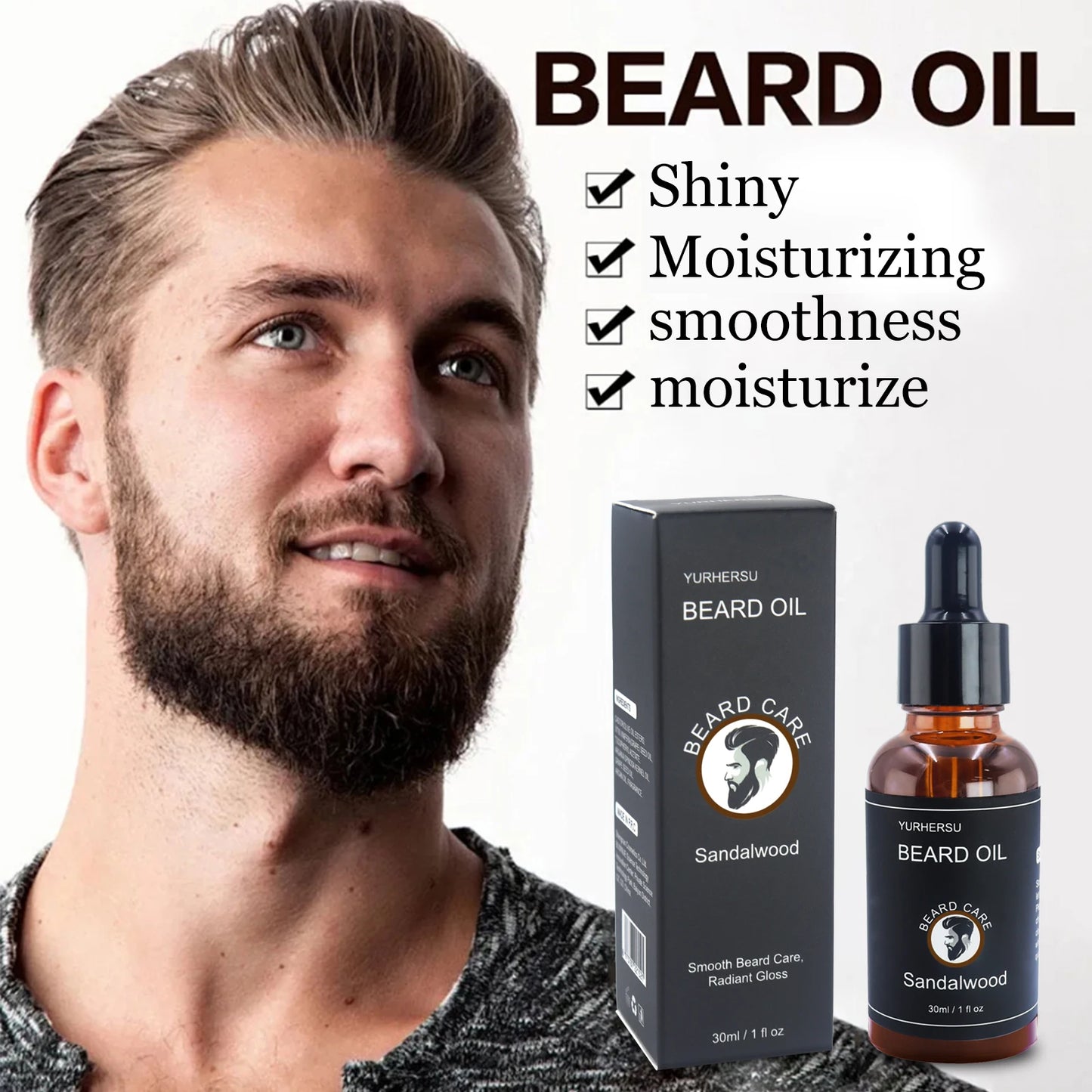 YURHERSU 30ml Beard Growth Oil for Men – Thickening, Softening & Nourishing Facial Hair Care Serum for Smooth, Healthy Beard Growth