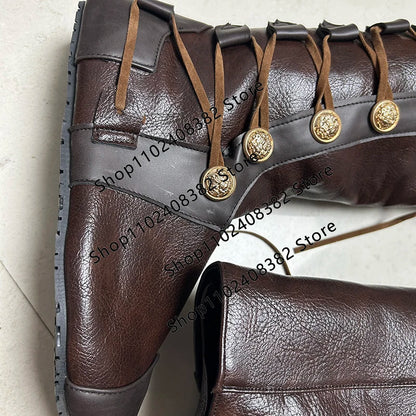 Medieval Steampunk PU Leather Boots – Retro Viking Pirate & Knight Cosplay Shoes for Men & Women, Carnival Party