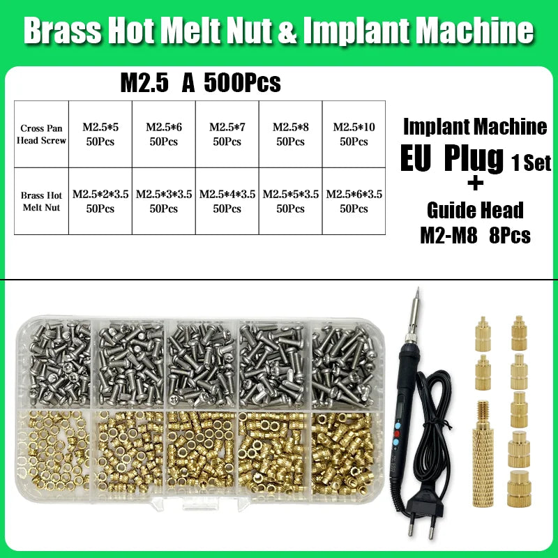 M2 M3 M4 Brass Insert Nuts for Bolt & Screw Implantation – Hot Melt Knurled Thread & Soldering Iron Tip for 3D Printer
