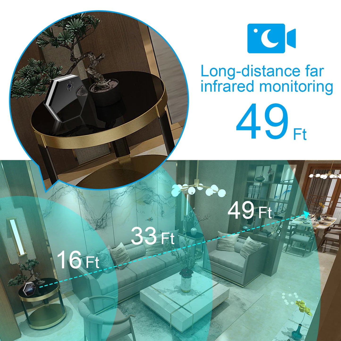 130° PTZ WiFi Alarm Clock Camera – 1080P HD Mini Wireless Security Cam with IR Night Vision & Motion Recording