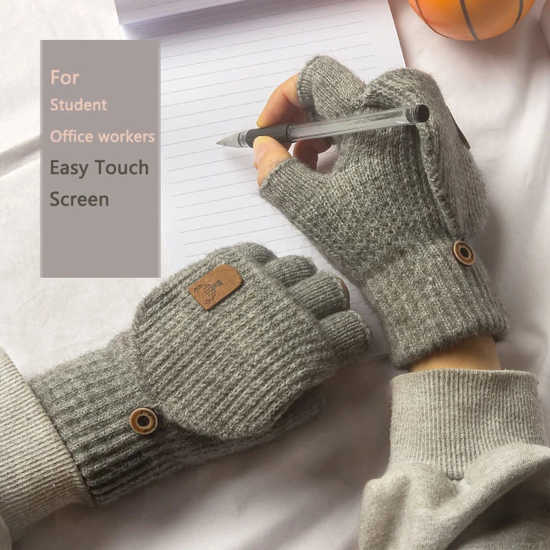 Thick Knitted Fingerless Gloves - Winter Warm Touch Screen Gloves for Men and Women, Half Finger Student Gloves