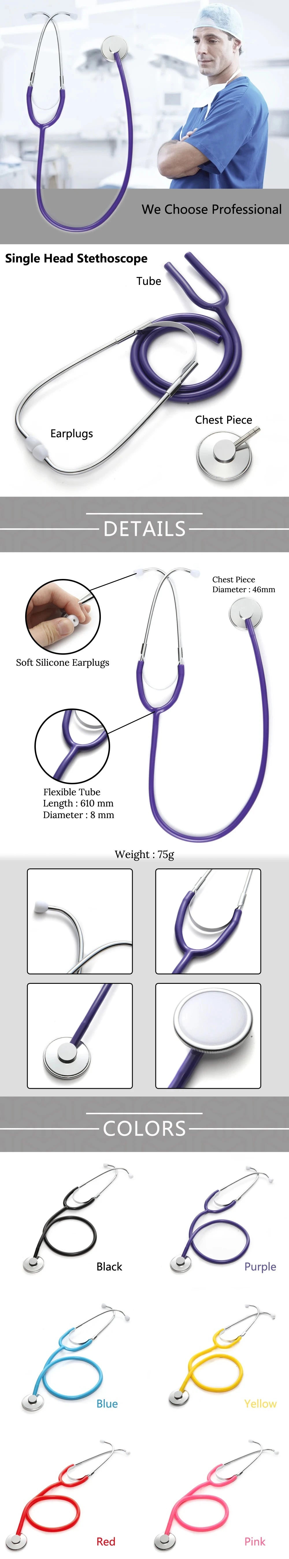 Portable Single Head Stethoscope — Professional Cardiology Medical Device for Doctors, Nurses, Students, and Vets