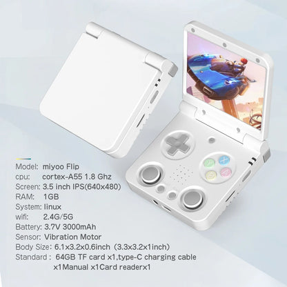MIYOO Flip V2 Handheld Retro Game Console – 3.5'' IPS Screen, Compact & Portable Gaming Device for Travel or Gifts