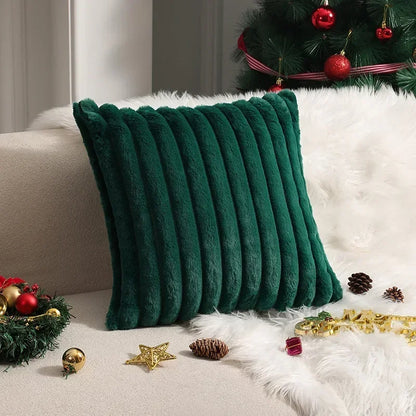 Faux Rabbit Fur Cushion Cover – Plush Soft Fluffy Striped Decorative Pillowcase for Luxury Sofa Home Decor