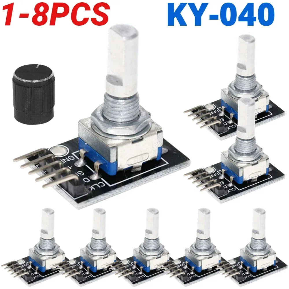 1-8PCS KY-040 Rotary Encoder Module - 360° Knob Switch Sensor Development Board for Arduino 5V DIY Projects