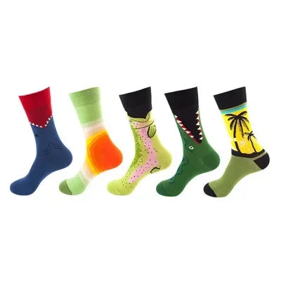 Men's Cotton Dress Socks 5-Pair Pack - Funny Casual Novelty Crew Socks Gift Set
