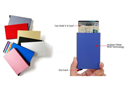 RFID Credit Card Holder Metal Slim Wallet for Men & Women, Pop-Up Minimalist Small Black Purse, Mini Wallet