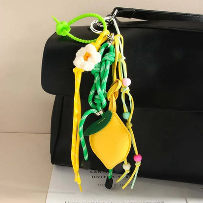 Funny Elegant Starfish Tassel Keychain – Alloy Leopard Print Leather Tulip Cartoon Frog Beaded Bag Pendant Charm for Party & Gifts