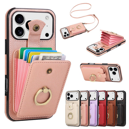 Leather Crossbody Wallet Phone Case with Zipper Card Slots – Lanyard Ring Holder Cover for iPhone 17/16/15/14/13/12/11 Pro Max & Plus