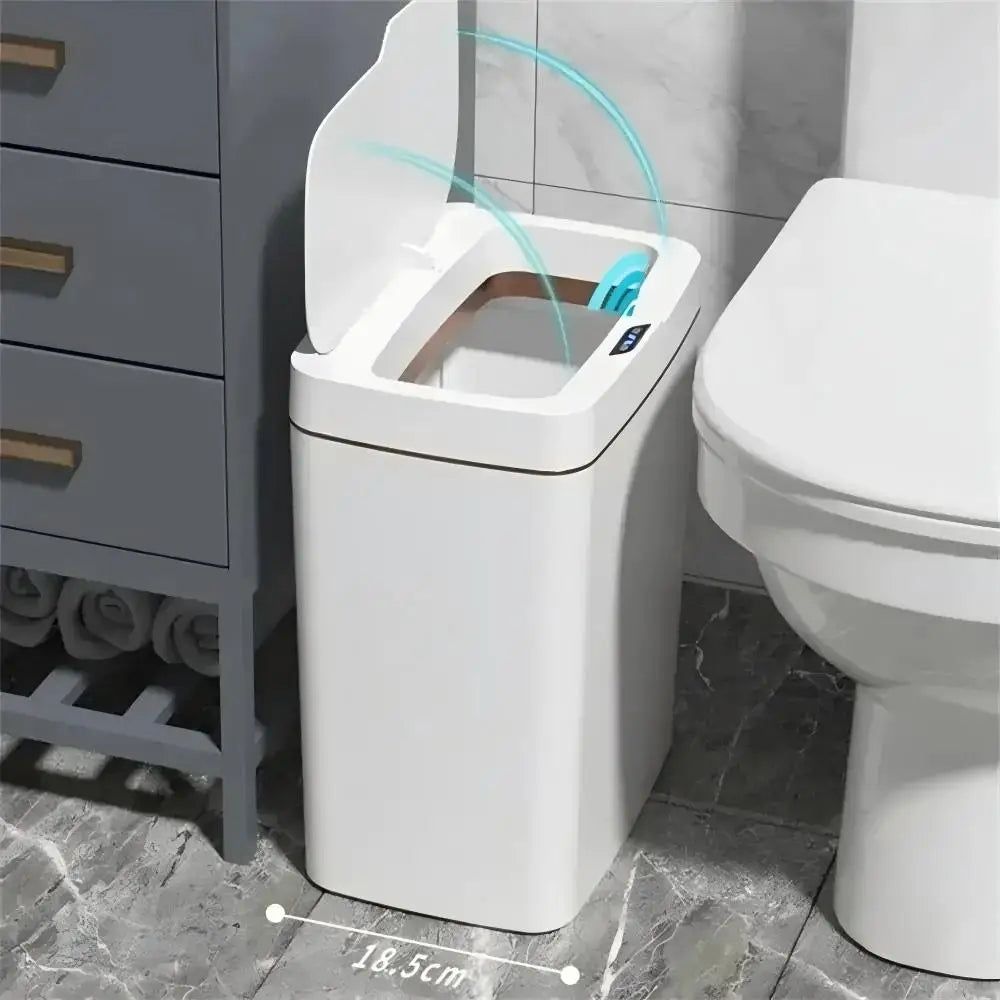 White 15L Touchless Smart Sensor Trash Can – Electronic Bathroom Garbage Bin with Auto Bagging, Smart Home Compatible