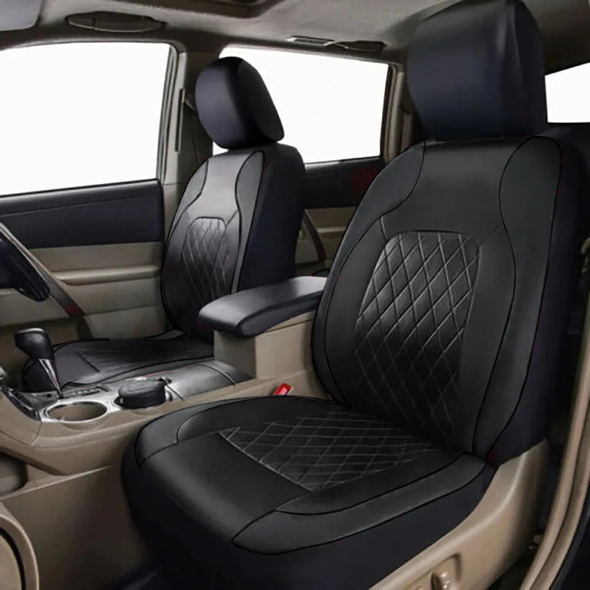 Universal 4PCS Faux Leather Car Seat Covers - All-Season Quilted Interior Seat Protector Set