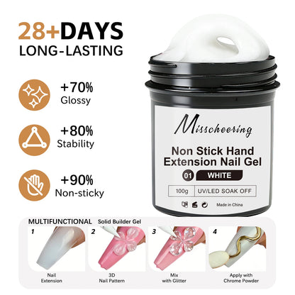 100g White Clear Nail Extension Gel - Non-Stick UV/LED Sculpting & 3D Nail Art Hard Gel