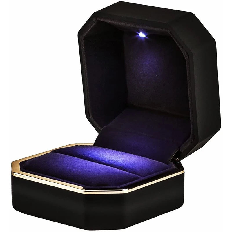 LED Jewelry Ring & Necklace Box — Luxury Velvet Display Case with Light for Engagement, Proposal & Wedding Gifts