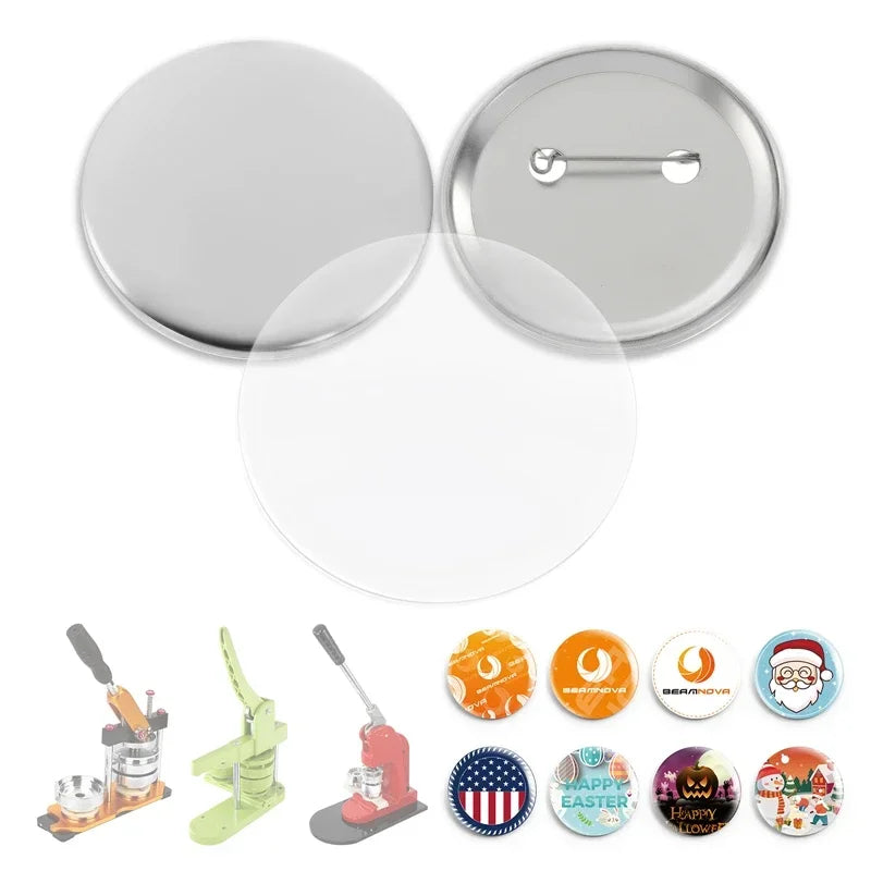 100 Sets Round Badge Pin Button Maker Machine - 25/32/37/44/58MM, DIY Punch Press Machine, Manual Badge Parts Consumables