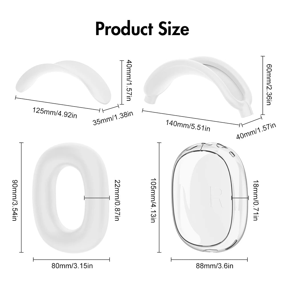 4-in-1 Clear Silicone & TPU Shockproof Protective Cover Set for AirPods Max – Ear Pads, Ear Cups, Headband, and Ear Cushion Protector