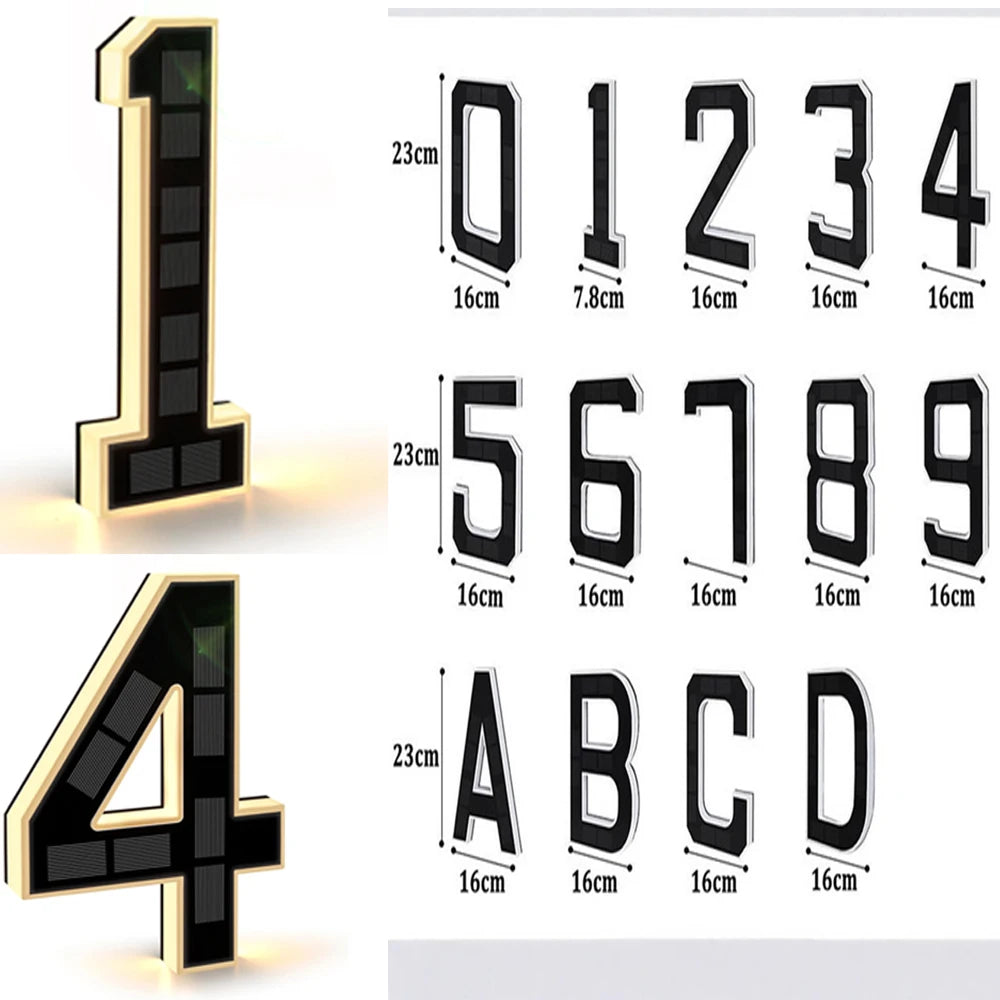 Solar House Number Light - Modern LED Address Sign with Light Sensor for Outdoor Use