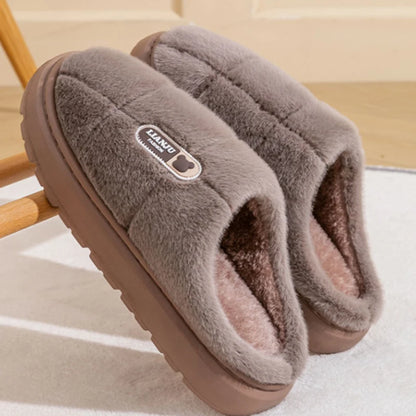 Large Size 50-51 Winter Slippers — Thick Sole Indoor Cotton Slippers for Men & Women, Warm Non-Slip Platform Shoes