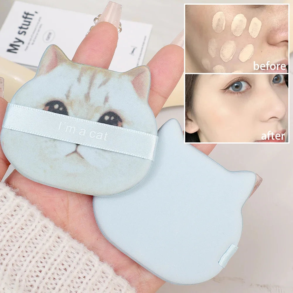 1-4PCS Cat Air Cushion Powder Puffs – Double-Sided Wet & Dry Foundation and Concealer Makeup Sponges
