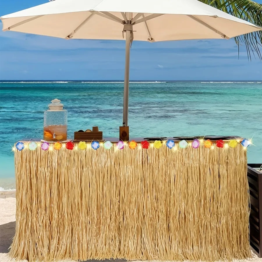 Vibrant Tropical Hawaiian Table Skirt - Reusable Luau Party & Summer Event Decor