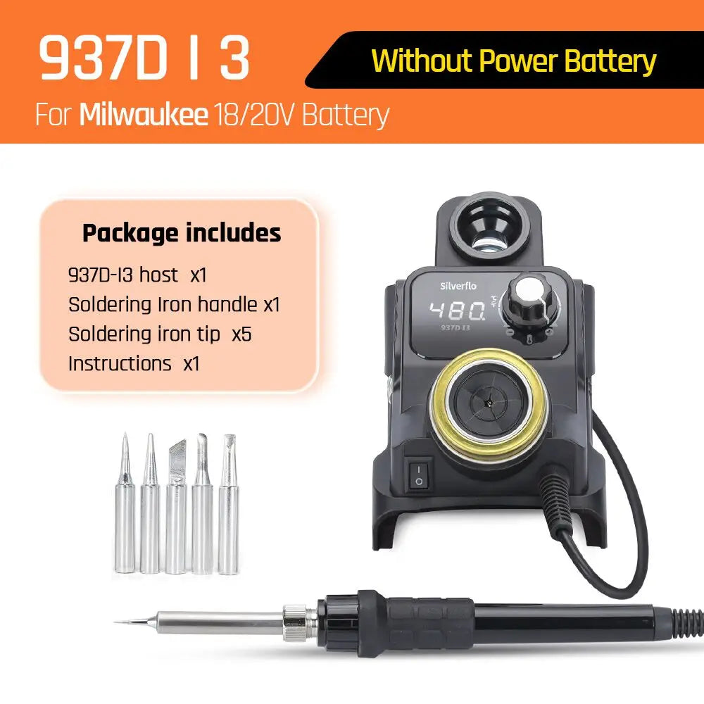 Silverflo 937DI Cordless Soldering Station – Portable 18V/20V Soldering Tool with Sleep Mode for DEWALT, Milwaukee, Makita Batteries