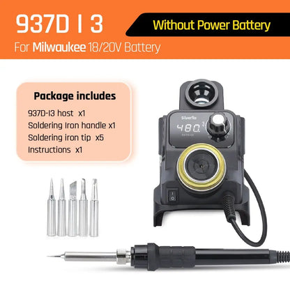 Silverflo 937DI Cordless Soldering Station – Portable 18V/20V Soldering Tool with Sleep Mode for DEWALT, Milwaukee, Makita Batteries