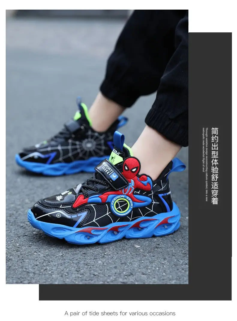 Disney Boys LED Shoes – Cartoon Sports Sneakers with Non-Slip Leather, Size 25-35, Perfect for Running