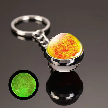Glow in the Dark Solar System Keychain – Luminous Nebula Planet Key Ring with Moon, Earth, Sun, Double-Sided Glass Ball