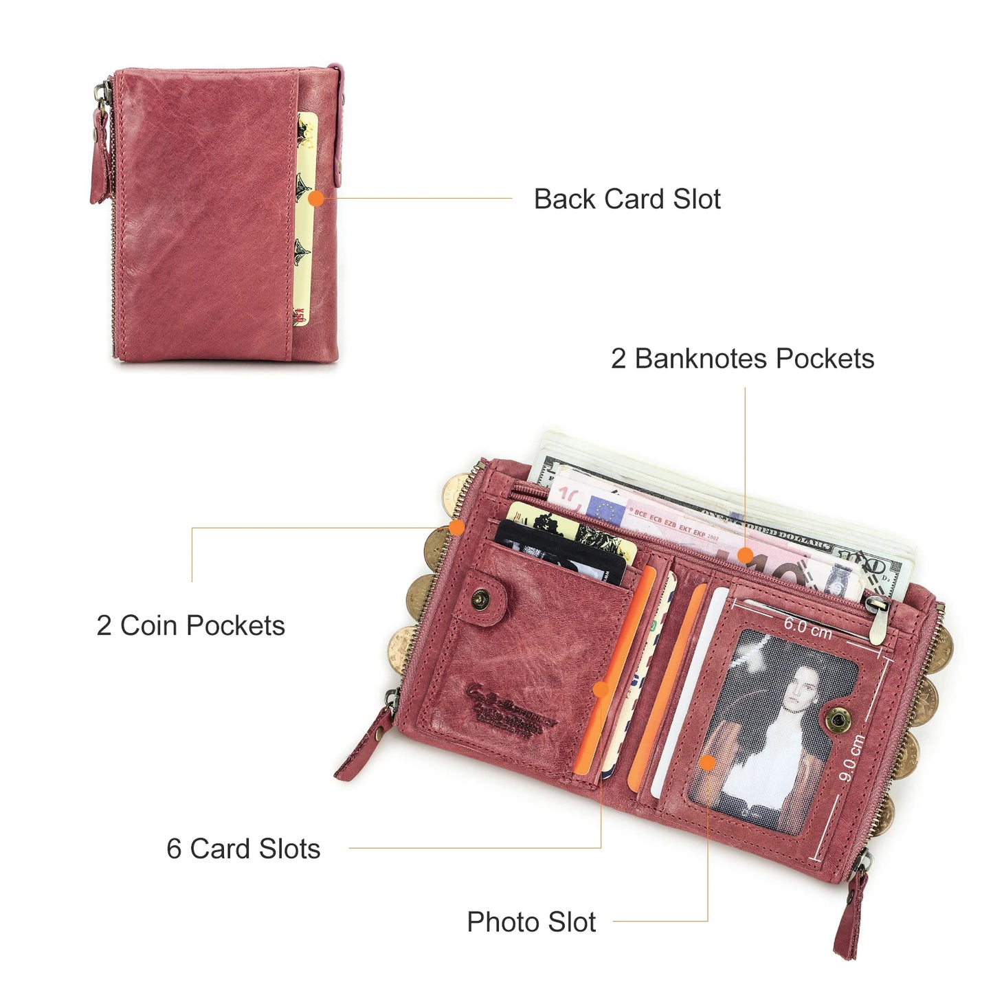 CONTACT'S Genuine Leather Short Wallet for Women — Luxury Designer Card & Coin Holder, Mini Money Clip Wallet with Free Shipping